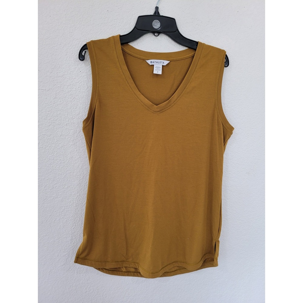Athleta Renew V-Neck Tank Top Mustard Yellow Ochre Small Relaxed Activewear #9